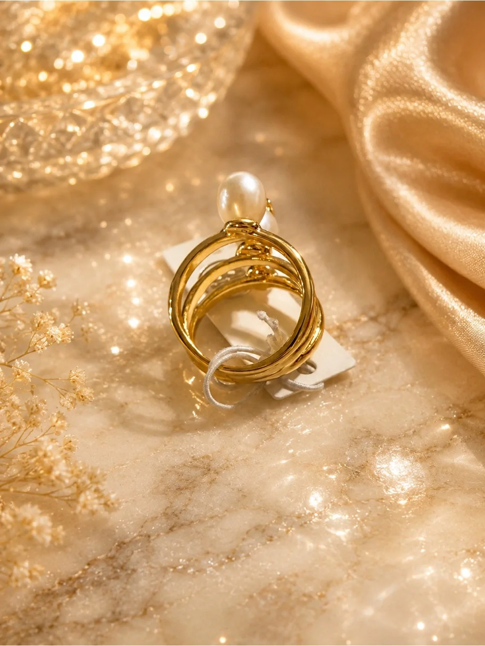 Tory Burch Gold Triple-Band Ring with Pearls